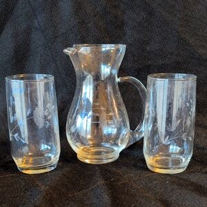 Princess House etched small Pitcher and Tumbler Set